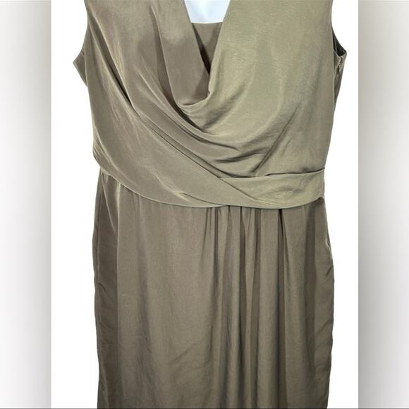 Adrianna Papell Olive Drape Neck Faux Wrap Sleeveless Midi Dress 16 - Picture 4 of 12